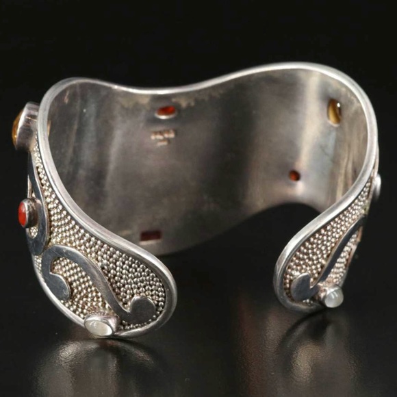 SAJEN CUFF SILVER FACES GODDESS BRACELET BONE GARNET, CITRINE - Picture 3 of 9